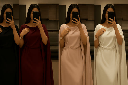 (30%) OFF - Elegant Beige Cape Gown – Minimalist Luxe