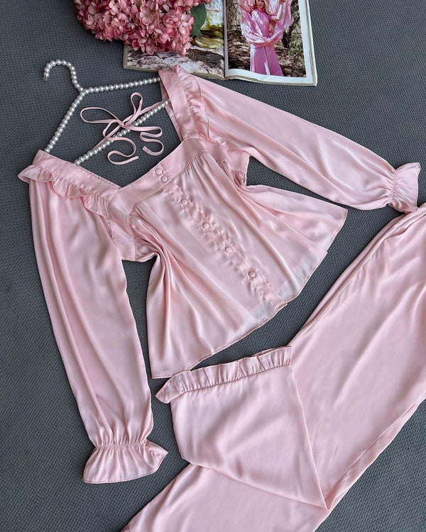 (30%) OFF - Silk Nighty Shirt and Trouser