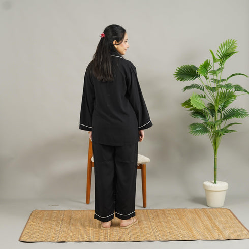 BLACK SOLID SUMMER LINEN PJS