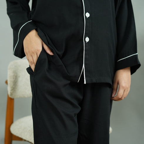 BLACK SOLID SUMMER LINEN PJS