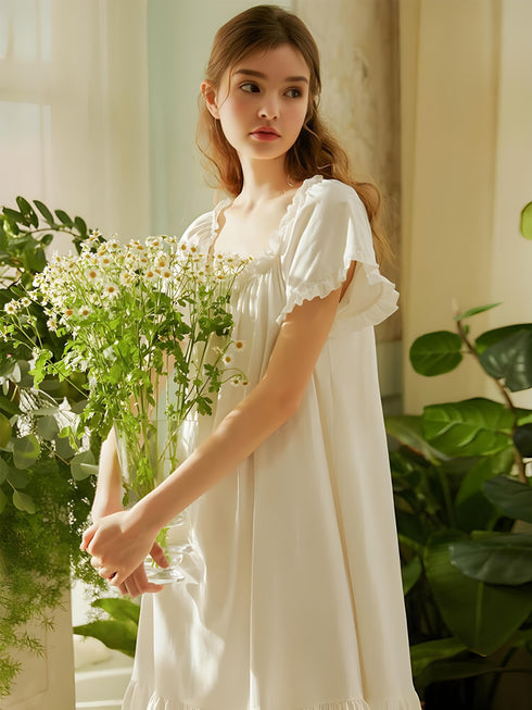 (30%) OFF - Elegant Ruffle-Trimmed Cotton Nightdress