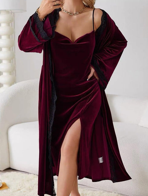 (30%) OFF - Midnight Reverie: Velvet Maxi & Luxe Robe