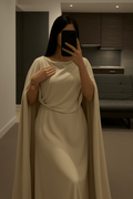 (30%) OFF - Elegant Beige Cape Gown – Minimalist Luxe
