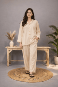 BEIGE SOLID LINEN PJS.
