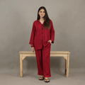 BLOOD RED SOLID LINEN PJS.