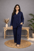NAVY BLUE SOLID LINEN PJS.