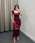 Silk Puff Sleeve Bodycon Midi Dress